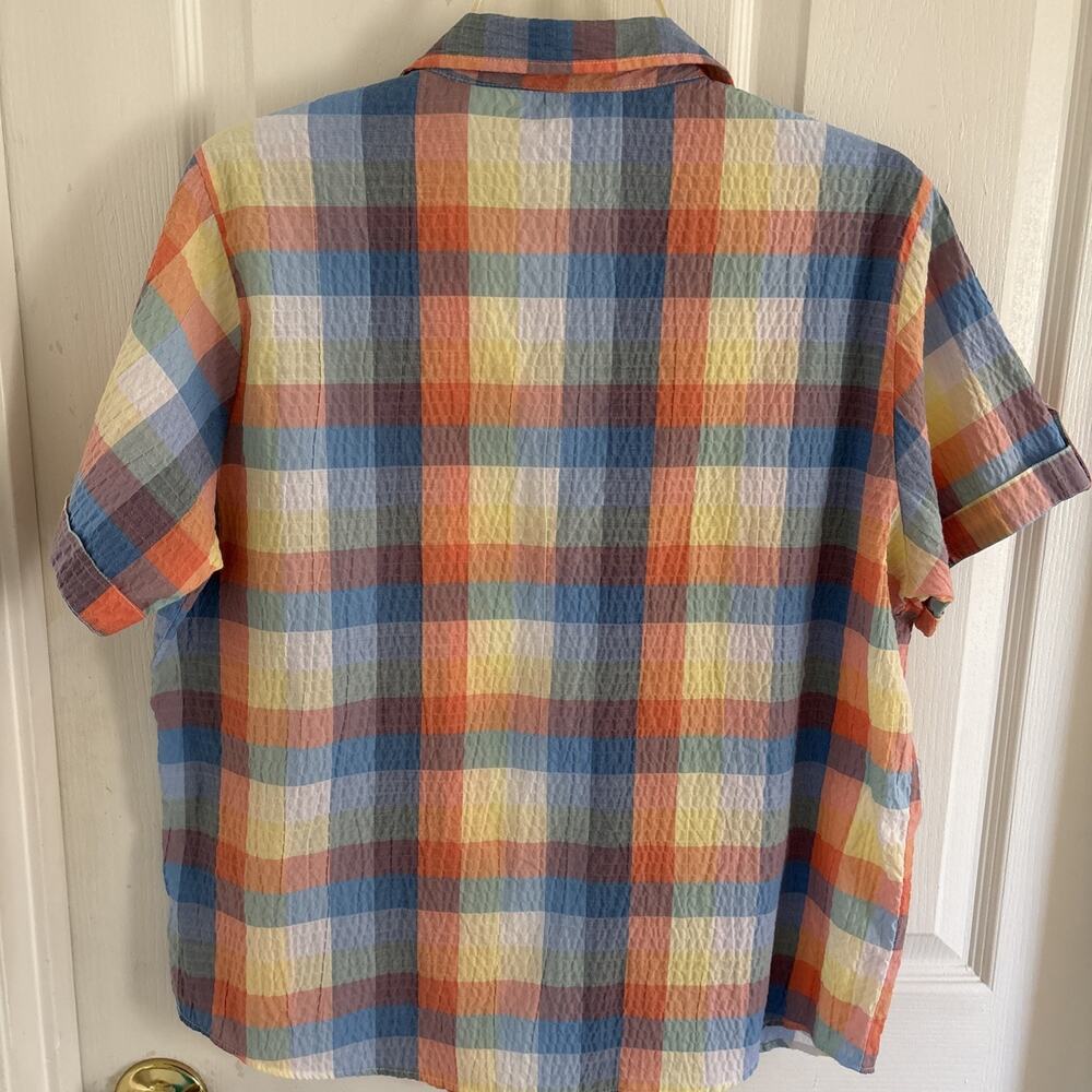Bon worth women’s small petite short sleeve Plaid￼camp shirt Button Down - Picture 4 of 10
